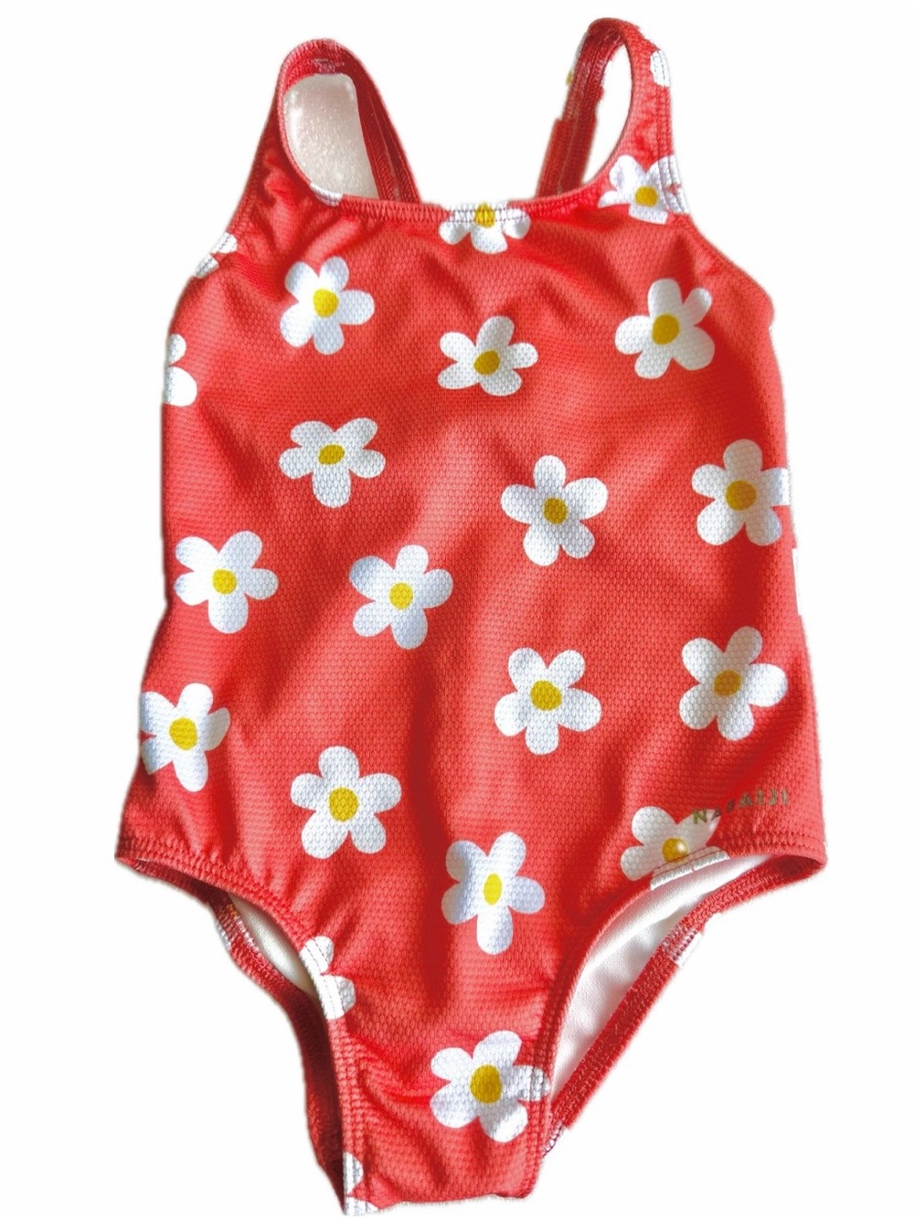 NWOT Girls Red Floral One-Piece Swimsuit with Daisy Print